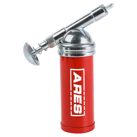 ARES 53010 mini push-type grease gun, red body with chrome head and needle nozzle