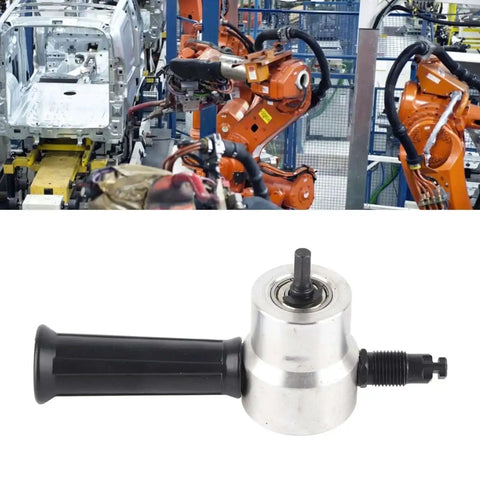 Dual Head Metal Sheet Cutter For Circle Cutting And Metal Fabrication, 360° rotating heads, 6mm hex shank, industrial environment