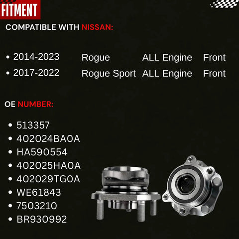 Front Wheel Hub And Bearing Assembly Fits Rogue 2014 2023 Qashqai 2017 2018 Rogue Sport 2017 2022 AWD FWD 5 Lug Bolt On Replacement with OE numbers listed