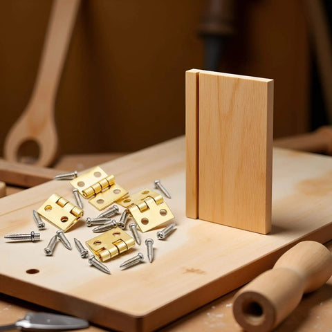 Golden One Twelfth Scale Dollhouse Door Hinges With Screws Set Of Four Hinges And Sixteen Screws For One Twelfth Scale Miniature Doors Cabinets And Furniture DIY Projects Realistic Finish Easy Installation on wooden surface