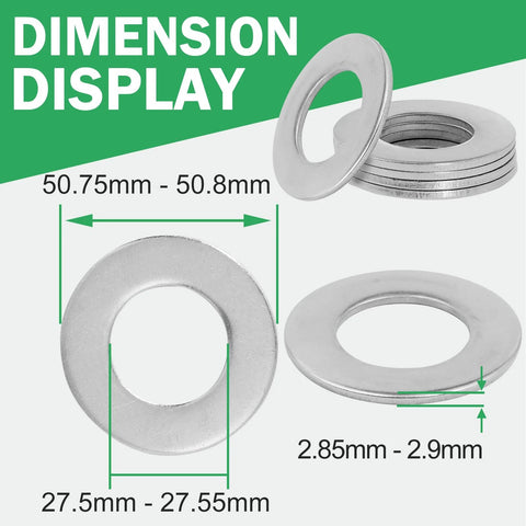 Stainless steel flat washers, 50.8 mm outer diameter, 27.5 mm inner hole, 2.9 mm thick, pack of 5