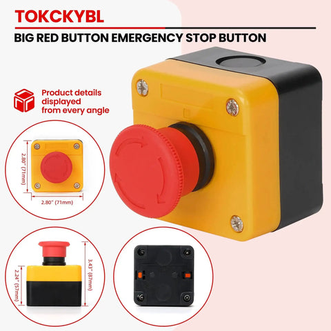 Red Mushroom Head Emergency Stop Push Button Switch With Weatherproof Enclosure, 660V 10A, IP65 Industrial E Stop shown in dimensions