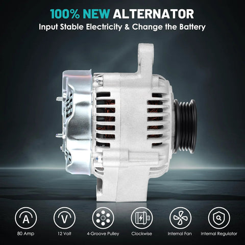 Side view of 80 Amp 12 Volt Car Alternator Replacement For Toyota Tacoma 2000 2004 Tundra 2000 2002 And 1999 2002 3 4L V6 Clockwise Rotation