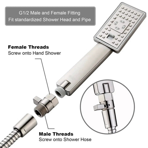 Shower Flow Control Valve With Brass Body And Handle Lever For Adjustable Water Volume And Brushed Nickel Finish High Efficiency Flow Regulator To Save Water Durable Pro Grade Brass Shower Valve By Bright Showers with G1/2 fittings