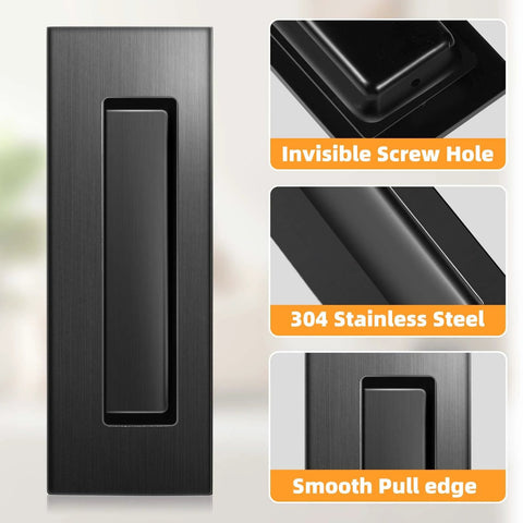 Pocket Door Hardware Set With Flush Recessed Pull Handles, Heavy Duty Sliding Edge Pull With Pop Out Ring, Fits Solid Wood Doors