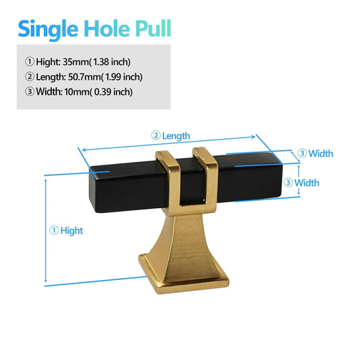 Two Pack Square Black And Gold T Bar Cabinet Handles Stainless Steel dimensions diagram