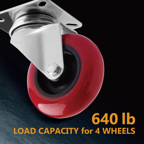 Close-up of 3 Inch Swivel Caster Wheels Set Of 4 With Heavy Duty Plate Casters And Polyurethane Tires 640 lb total capacity