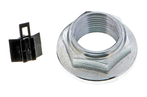 Close-up of a metal wheel hub component with ABS sensor clip for single front wheel hub and bearing assembly with ABS sensor.