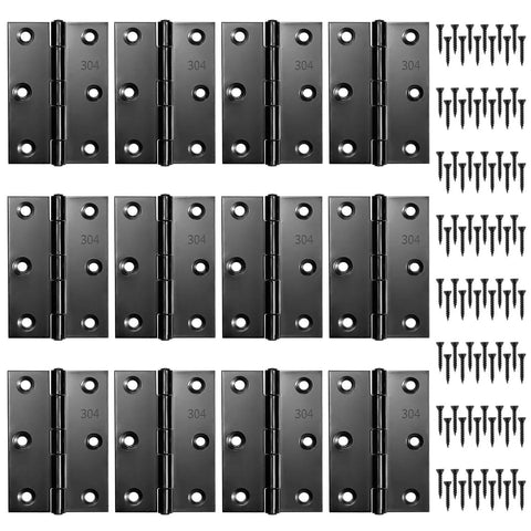 3 Inch Black Door Hinges 12 Pack Interior Hinges For Furniture Wooden Box Chest Window Case Lid Durable 304 Stainless Steel Construction Includes 96 Screws For Smooth Noiseless Operation