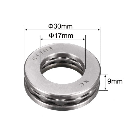 uxcell 51103 miniature thrust ball bearing with washer, chrome steel, 17mm ID x 30mm OD x 9mm thick