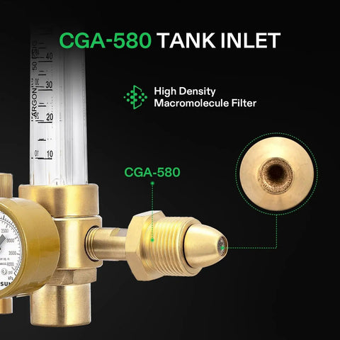 Rock Solid Brass Argon CO2 Gas Regulator CGA580 inlet with flow meter and gauge for MIG TIG welding