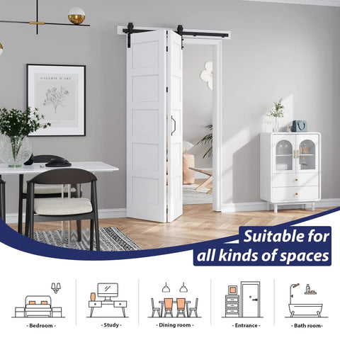 Double 24x84 Bi Fold Barn Doors White With 52 Inch Hardware Kit Waterproof PVC Surface For Closet installed in living space