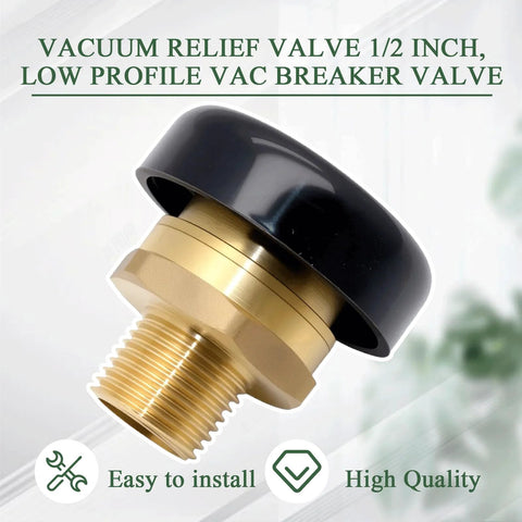 WFSULEE vacuum relief valve, 1/2 inch brass body with black low-profile cap for water heater tanks