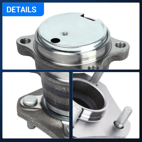 Close-up of Rear Wheel Bearing And Hub Assembly For 2007 To 2012 Nissan Sentra 2.0L I4 With ABS 4 Lug, showing mounting holes