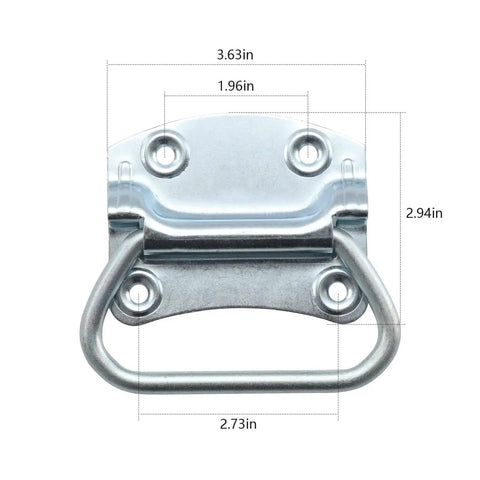 Three And One Half Inch Heavy Duty Pull Ring Handles For Toolboxes Chests And Doors Zinc Plated Steel Construction With Four Hole Mount