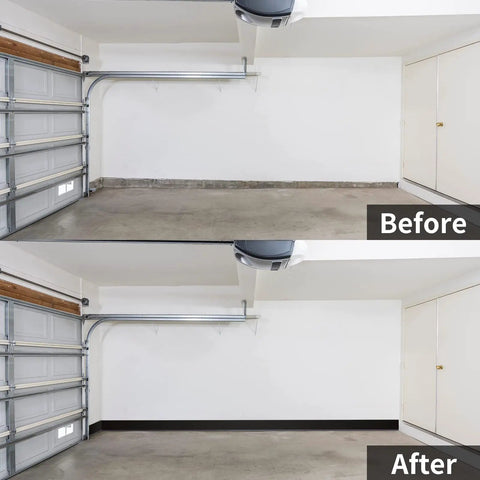 Before and after image showing installation of Self Adhesive Vinyl Baseboard Moulding 4 Inch By 20 Feet Black Peel And Stick.