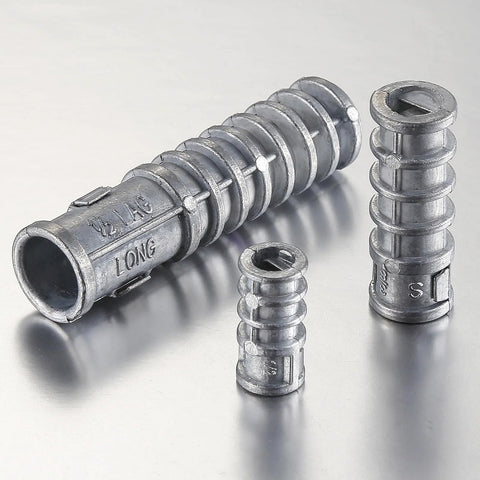 Close-up view of 50 Pack Lag Shield Anchors Set In Zinc Alloy For Concrete And Masonry Quarter Inch By One And One Half Inch Long Bolts.