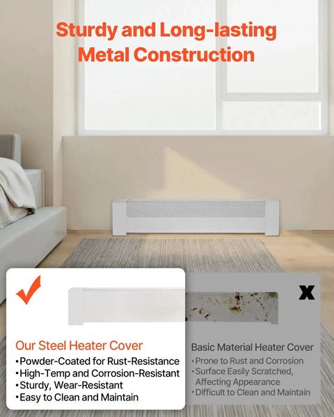 Heavy Duty Baseboard Heater Cover 3 Ft For Easy Bedroom Replacement Steel Front Panel Cover White Finish under window shown installed