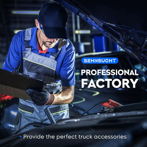 Auto mechanic in a professional factory inspecting a vehicle engine with a clipboard.