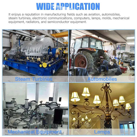 Image showing the wide application of 200 Pcs Stainless Steel Wire Thread Inserts Kit in steam turbines, automobiles, mechanical equipment, and lamps.