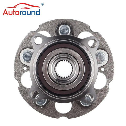 Front view of Rear Wheel Hub And Bearing Assembly For AWD Rigs With ABS Fits 2013 2015 Acura RDX And 2012 2016 Honda CR V 5 Lug