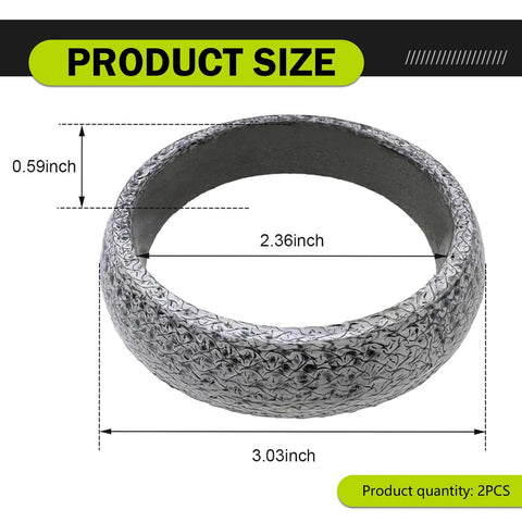 Graphite exhaust gasket ring, 2 pcs, 60mm ID (2.36 in), 77mm OD (3.03 in), 15mm thick