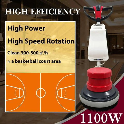 Heavy Duty 17 Inch Floor Scrubber Polisher With 1100W Motor displayed in a commercial space with efficiency features.