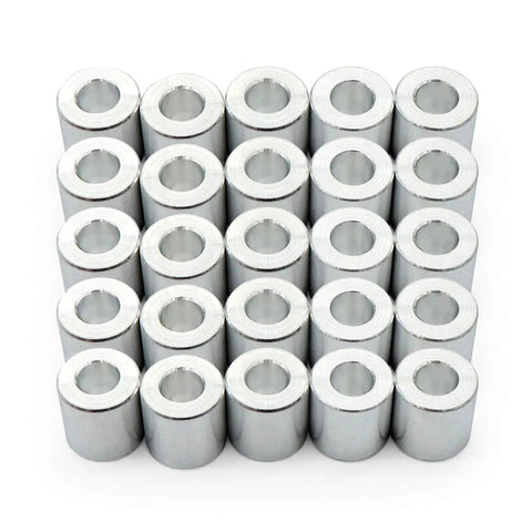 Durable 6061 aluminum spacers provide a smooth bearing surface for rotary applications, featuring half inch outer diameter.