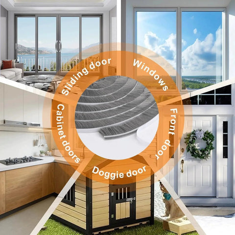 Weather Stripping For Doors And Windows Self Adhesive Door Seal 39.4 Ft Long 0.35 Inch Thick Brush Insulation applications