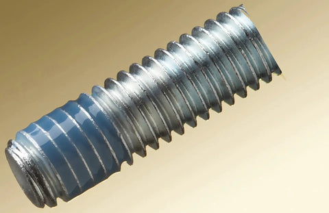 Close-up of threaded bolt with Blue Threadlocker TL42 50 mL Bottle Keeps Nuts And Bolts From Loosening With Vibration applied to threads.