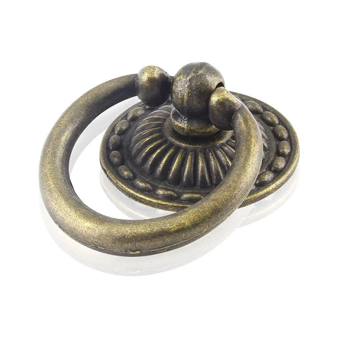 10 Pack Bronze Ring Pull Handles For Cabinets And Drawers Single Hole Design 1.36 Inch Diameter Circle Drawer Knob close-up