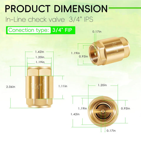 2-pack brass in-line check valves, 3/4 inch IPS, backflow prevention for water supply, Amazon brand.