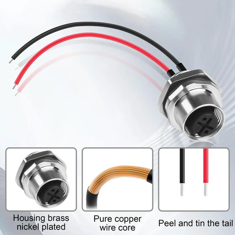 M12 2 Pin Female Connector Cable ACoded IP67 Waterproof Aviation Connector with bare wire 22 AWG tinned copper for PCB 12 cm