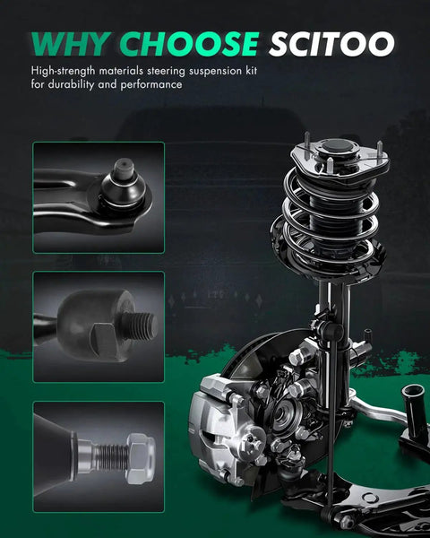 SCITOO 6pc front suspension kit: lower control arms, ball joints, sway bar links, outer tie rods for Nissan Rogue.