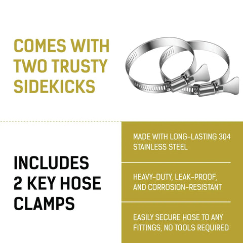 Two stainless steel clamps included with Heavy Duty Dust Collection Hose 2.5 Inch X 10 Feet, Ultra Flexible Clear PVC Debris Vacuum Hose