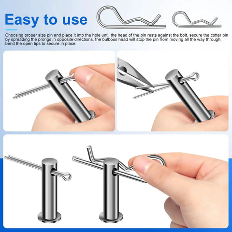 Premium 220 Piece Cotter Pin Assortment Kit Featuring 13 Sizes In 304 Stainless Steel Heavy Duty R Clips Hairpin Split Pins demonstration