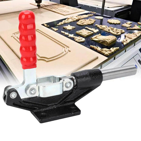 Pro Grade Adjustable Welding Toggle Clamp With Quick Release For Woodworking Jigs And Fixtures, GH-305-HM, shown with CNC setup