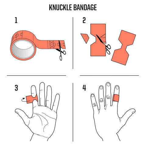 Instructions for creating a knuckle bandage using Compact First Aid Kit With Medical Grade Adhesive For Emergency Response Ready For Quick Field Fixes Includes 10 Feet Of Medical Tape And 288 Pre Designed Bandage Templates With Butterfly Fingertip And Small To Medium Dressings.