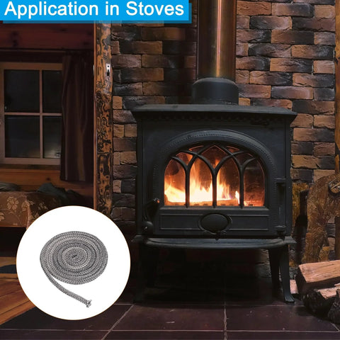 Wood stove gasket, 3/8 in x 86 in, graphite fiberglass round seal rope, 2 pcs, black.