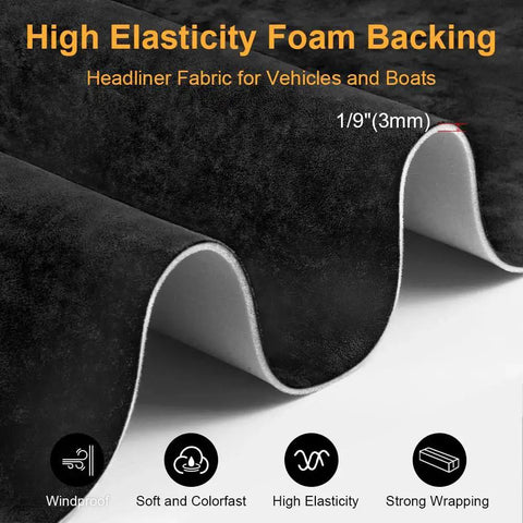 Suede Headliner Fabric With Foam Backing For Auto Roof Replacement 54x60 Inches, showing high elasticity and foam layer