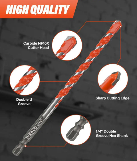 Seventeen Piece Concrete Drill Bit Set With Bit Holder And Keychain Carbide Hex Shank Masonry Drill Bits for versatile drilling.