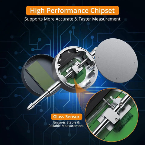 Digital Dial Indicator 1 Inch 25.4 Mm High Resolution 0.0005 Inch 0.01 Mm LCD Gauge With Aluminum Alloy Body, internal view