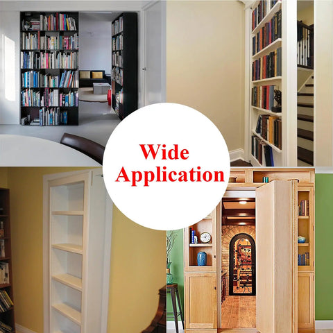 Various bookcases showcasing concealed Heavy Duty Self Closing Door Pivot Hinges With Adjustable Speed For Wood Doors Built To Last 304 Stainless Steel Construction 360 Degree Shaft Hidden Secret Door Hardware MIMIRACLE in different rooms