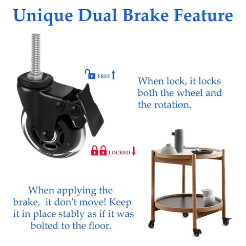 Three Inch Caster Wheels Set Of Four Heavy Duty Casters With Two Brakes And Two Swivel Casters No Noise Rubber Wheels