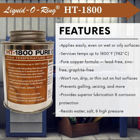Liquid O Ring Copper Anti Seize Lubricant For High Temperature Gaskets And Threaded Parts Up To 1800 Fahrenheit Lead Free Zinc Free Graphite Free Non Corrosive Made In USA 8 Oz Brush Top Can By Balmar with features list