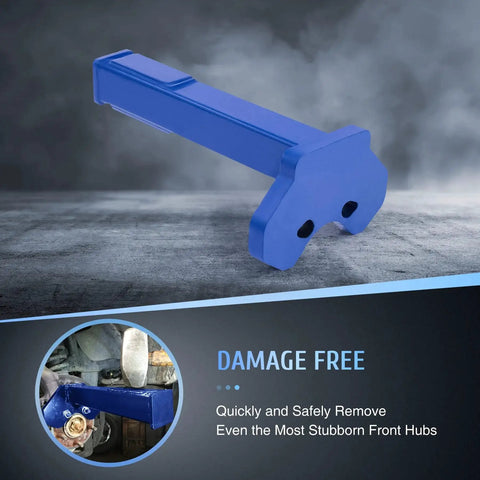 Universal Wheel Hub Removal Tool Kit With Hub Shocker For 5, 6, And 8 Lug Hubs shown with blue hub shocker tool