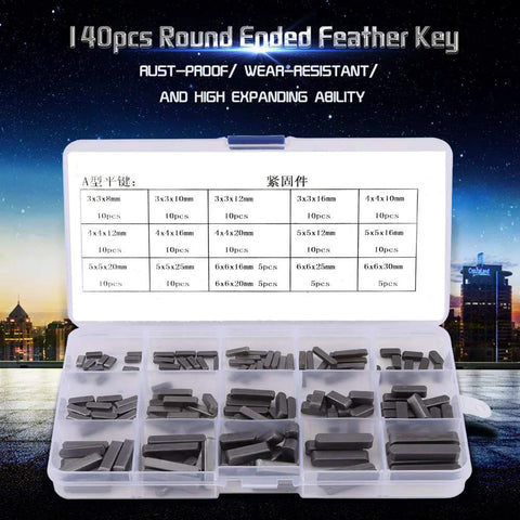 Pro Grade Parallel Square Key Set For Drives And Shafts 140 Piece Assortment A3 Carbon Steel Construction Self Contained Kit Box