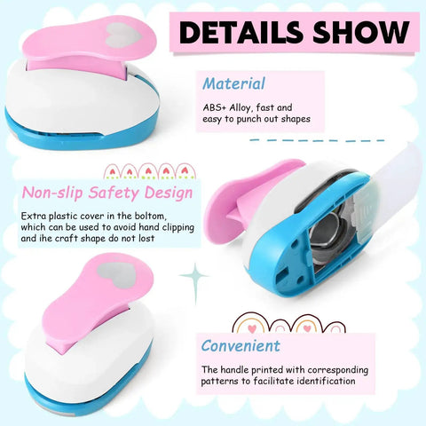 Close-up of safety design and material features in 16 Piece Craft Hole Punch Set With 6 Shapes And 2 Inch Punches