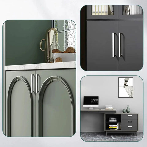 10 Pack Solid Polished Chrome Cabinet Handles 5.4 Inch Overall Length With 5 Inch Hole Center Euro Style Square Bar Pulls Installed