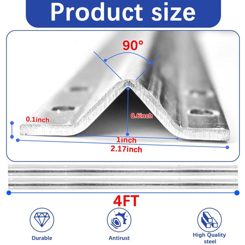 12 Ft Heavy Duty Inverted V Track For 1 Inch OD V Groove Rollers, Galvanized Steel Construction, 4 ft segment, product size diagram